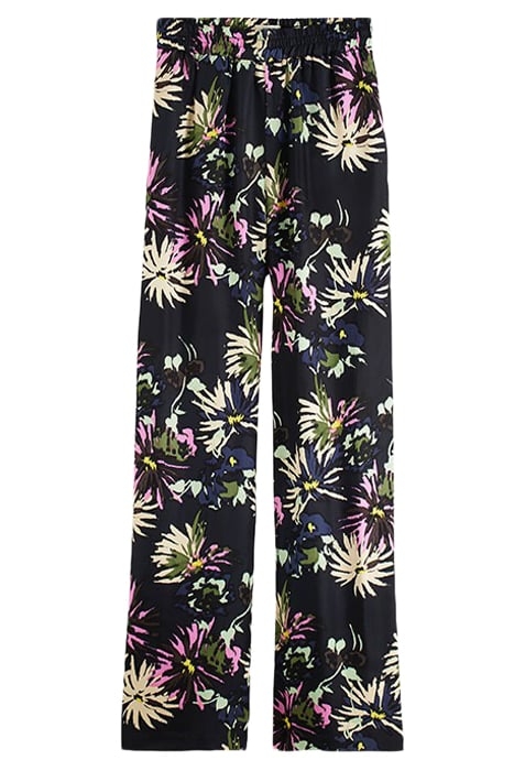 GIA - MID RISE WIDE LEG PRINTED SILKY TROUSERS ASTER BLACK 1