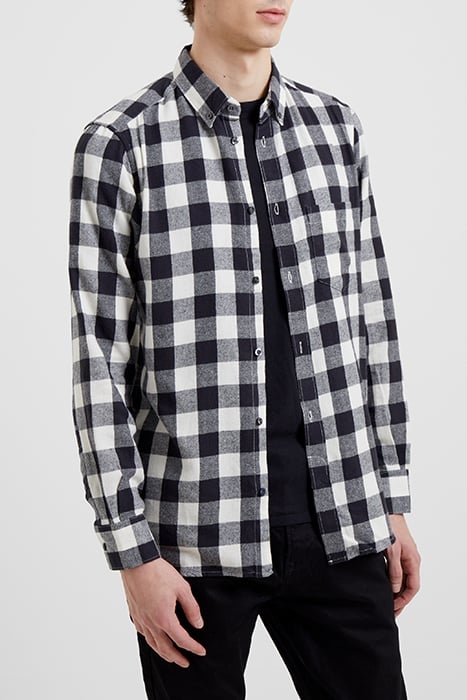 GINGHAM FLANNEL LONG SLEEVE CASUAL SHIRT ECRU/MARINE 1