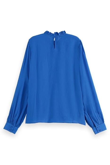 PINTUCK BLOUSE WITH RUFFLE COLLAR BRIGHT BLUE 2