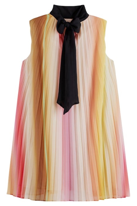 BOW PLEATED RECYCLED POLYESTER MINI DRESS RAINBOW OMBRE 1