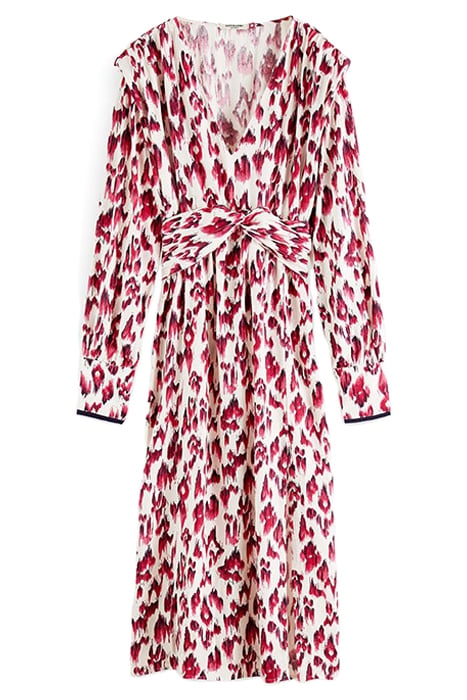 LONG-SLEEVE DRAPED DRESS WITH SLIT DETAIL BRUSHED IKAT CHERR 1