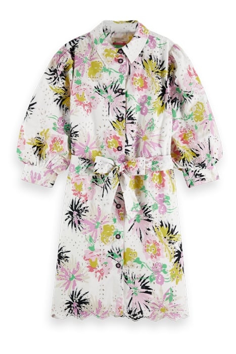 PUFF SLEEVE EMBROIDERED ORGANIC COTTON SHIRT DRESS ASTER WHI 1