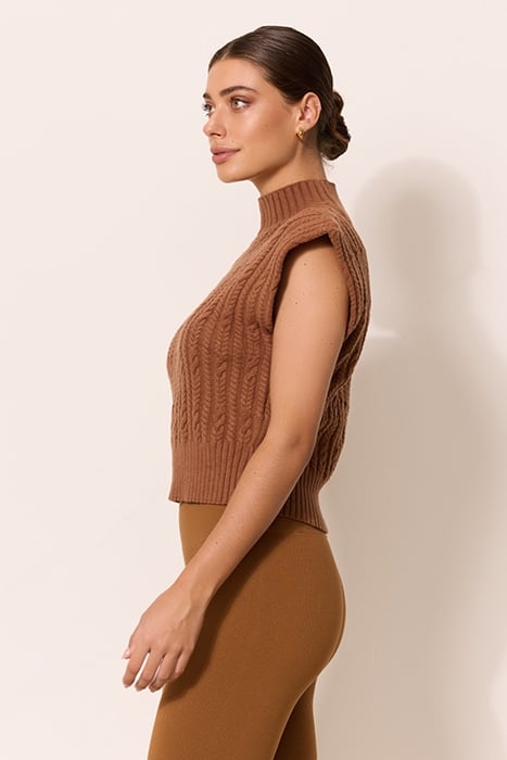 BLAKE CABLE KNIT SLEEVELESS TURTLENECK NUTHATCH 3