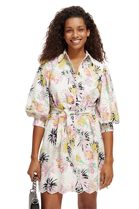 PUFF SLEEVE EMBROIDERED ORGANIC COTTON SHIRT DRESS ASTER WHI 6