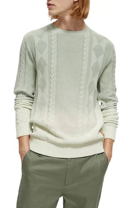 GRADIENT COTTON CABLE KNIT PULLOVER MINT 3