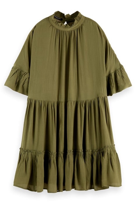 SHORT DRESS WITH RUFFLE SLEEVE DETAIL ARMY GREEN 1