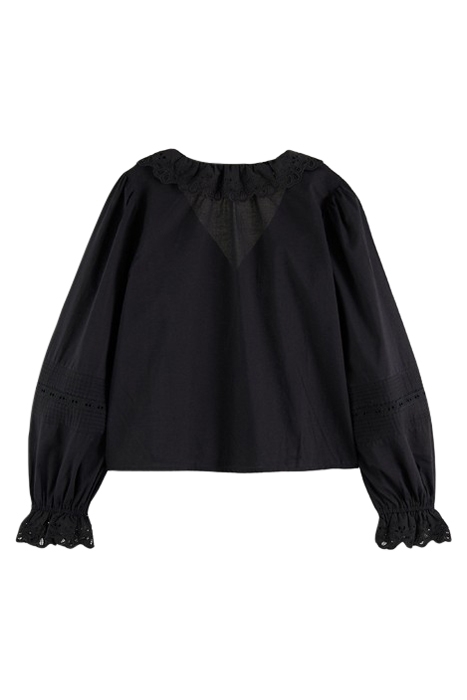 V-NECK SHIRT WITH BRODERIE IN ORGANIC COTTON BLACK 2