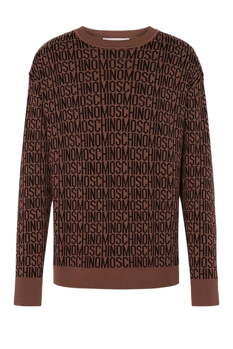 ALLOVER LOGO JACQUARD WOOL SWEATER DARK BROWN 3