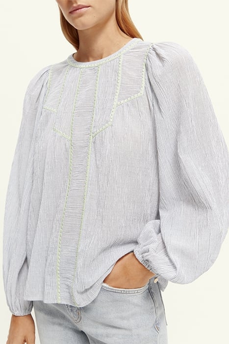 PATCHWORK BIB BLOUSE WITH EMBROIDERY IN ORGANIC COTTON NAVY 5