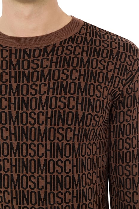 ALLOVER LOGO JACQUARD WOOL SWEATER DARK BROWN 4