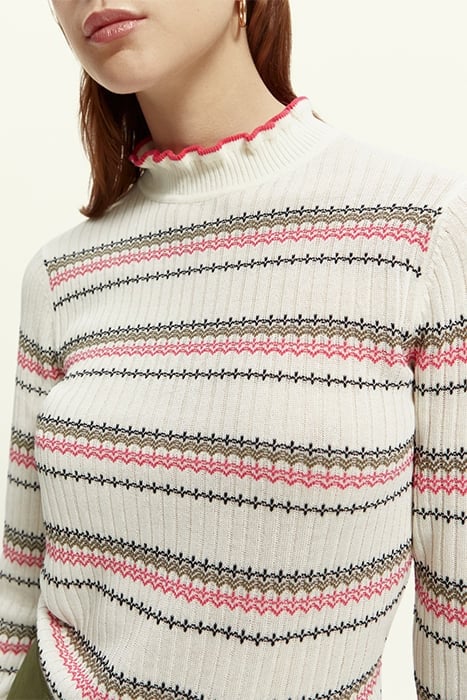 FAIR ISLE STRIPE RUFFLE PULLOVER VANILLA WHITE 5