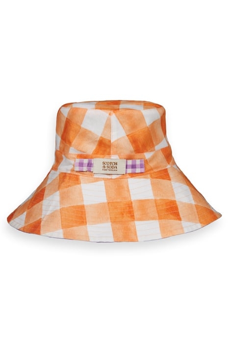 REVERSIBLE PRINTED CHECK HAT PAPAYA BISTRO CHECK 1