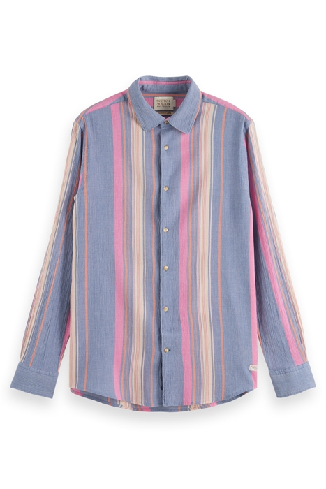 REGULAR FIT CRINKLED VOILE IN STRIPES AND CHECKS BLUE/PINK S 1