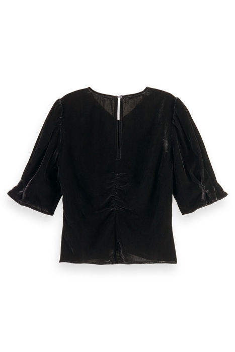 VELVET RUCHED TOP WITH PUFF SLEEVES BLACK SKY 2