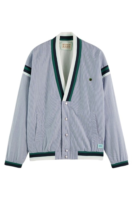 POPLIN TENNIS CARDIGAN WHITE/BLUE STRIPE 1