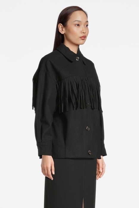 FRINGED OVERSIZED WOOL BLEND SHIRT JACKET BLACK 5