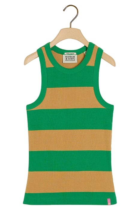 COTTON IN CONVERSION STRIPED RACER TANK BRIGHT PARAKEET 1