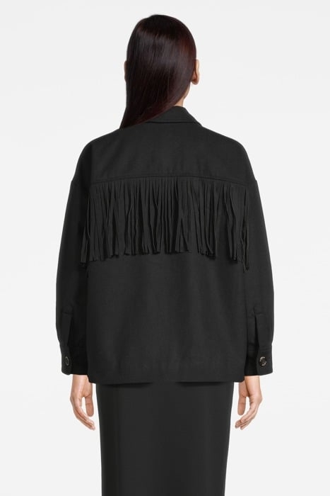 FRINGED OVERSIZED WOOL BLEND SHIRT JACKET BLACK 3