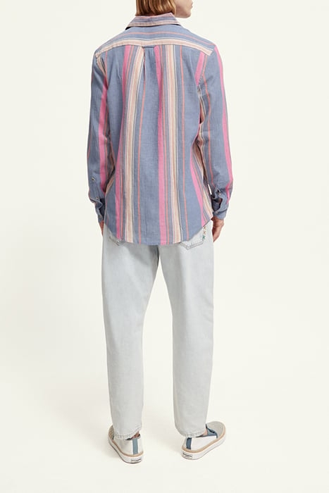 REGULAR FIT CRINKLED VOILE IN STRIPES AND CHECKS BLUE/PINK S 4