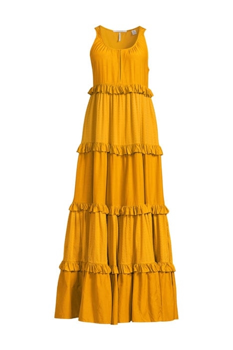 MAXI DRESS WITH RUFFLES IN COTTON SILK QUALITY MIX MUSTARD 1