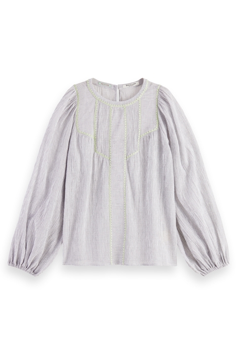 PATCHWORK BIB BLOUSE WITH EMBROIDERY IN ORGANIC COTTON NAVY 1