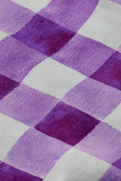 PRINTED CHECK SCALLOP EDGE ONE-SHOULDER BIKINI MULBERRY BIST 3