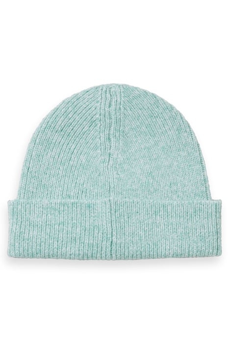 WOOL-BLEND RIB KNIT BEANIE TURQUOISE MELANGE 2