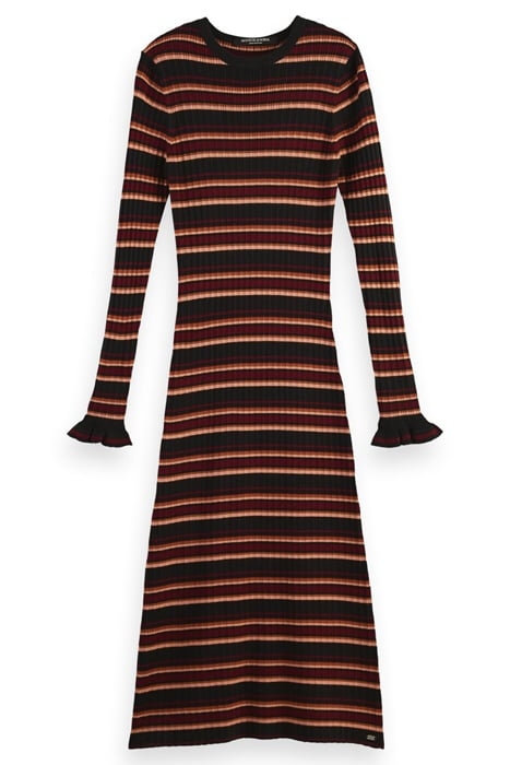 STRIPED CREW-NECK KNITTED DRESS BLACK SKY 1