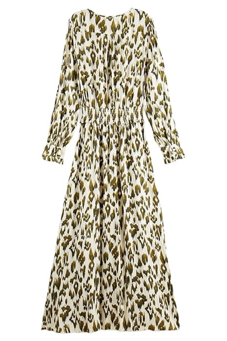 LONG PLEATED DRESS BRUSHED IKAT ARMY GREEN 3