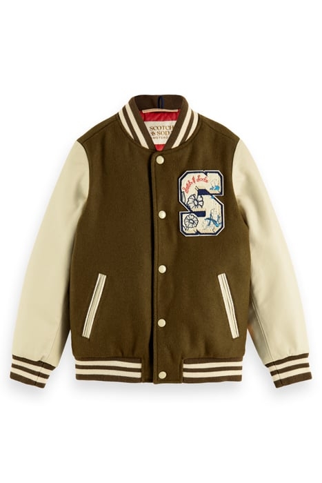 WOOL COLLEGE JACKET WITH LEATHER SLEEVES KHAKI 1