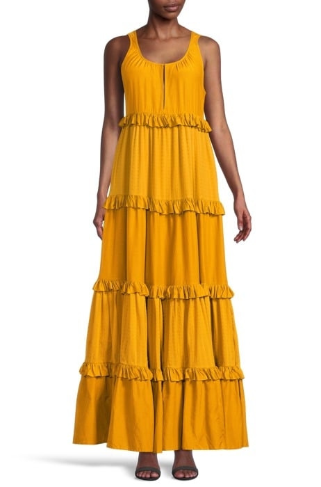 MAXI DRESS WITH RUFFLES IN COTTON SILK QUALITY MIX MUSTARD 2
