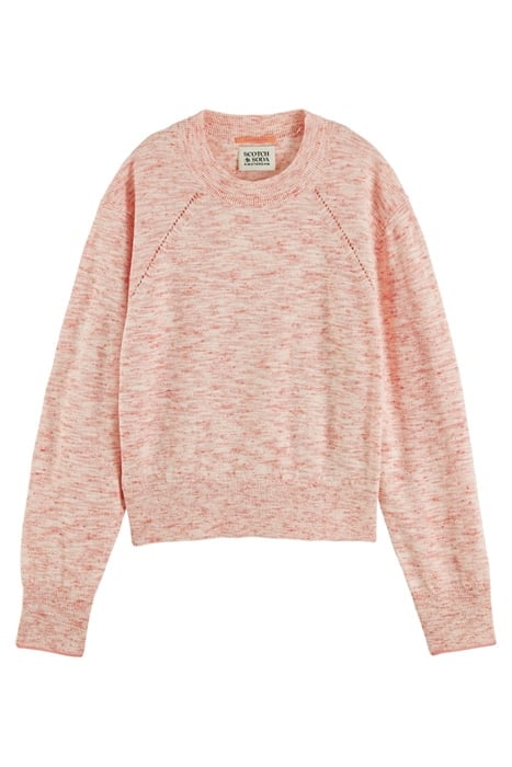 POINTELLE DETAIL CREWNECK PULLOVER PINK PUNCH MELANGE 1