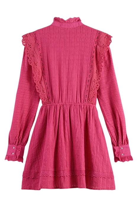 MINI SHIRT DRESS WITH LACE DETAIL IN ORGANIC COTTON FUCHSIA 2