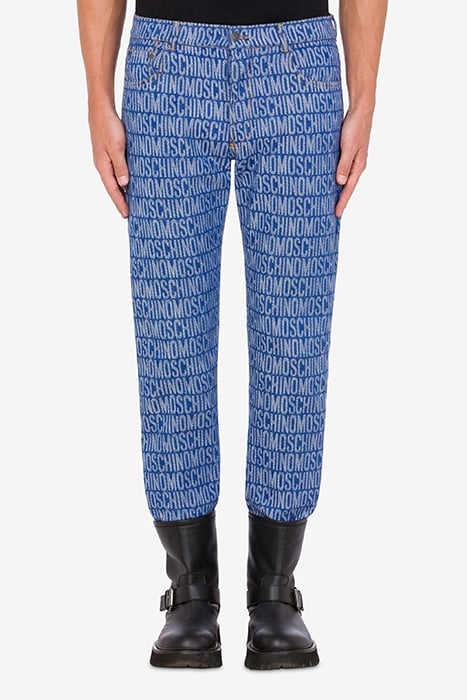 ALLOVER LOGO JACQUARD DENIM TROUSERS BLUE 1