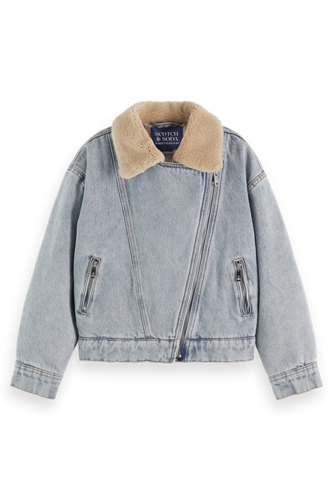 TEDDY LINED DENIM BIKER JACKET INDIGO 4