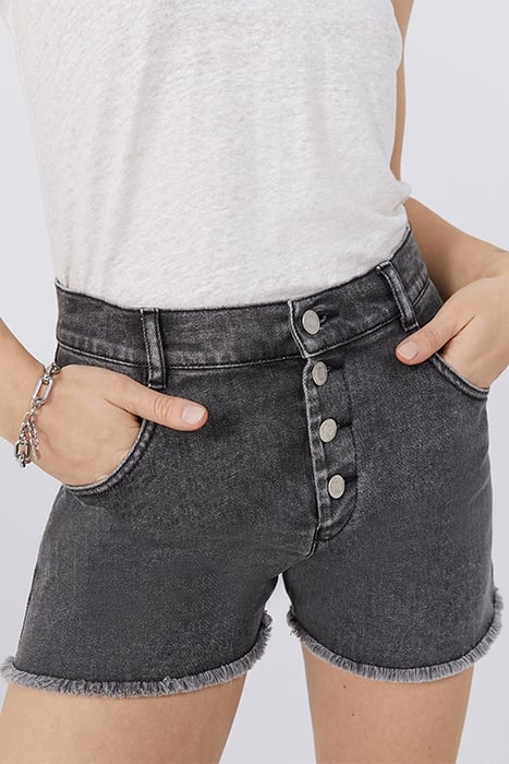 GREY DENIM FRINGED HIGH-WAIST SHORTS 4