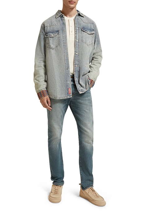 DENIM WESTERN SHIRT WITH DAMAGES AND EMBROIDERED CUFFS INDIG 3