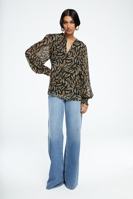 CLIFF RUFFLE TOP BLACK/RATTAN 1