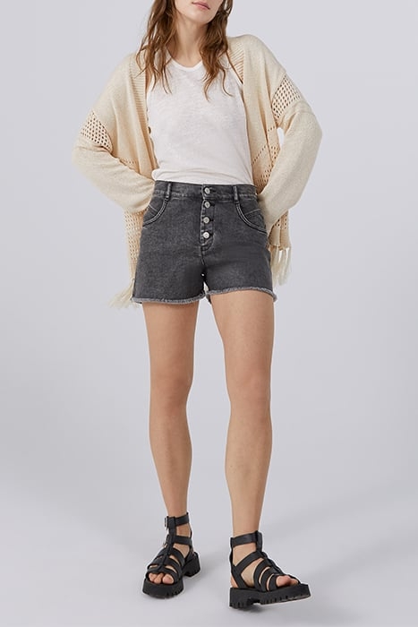 GREY DENIM FRINGED HIGH-WAIST SHORTS 3