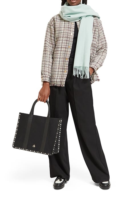 VIRGIN WOOL FRINGED WOVEN SCARF LIGHT MINT 4