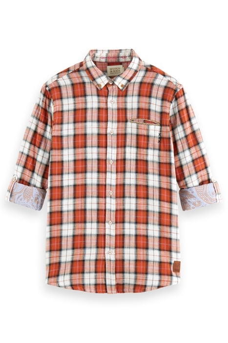 FLANNEL CHECK SHIRT WITH SLEEVE ROLL UP BLUE RED CHECK 4