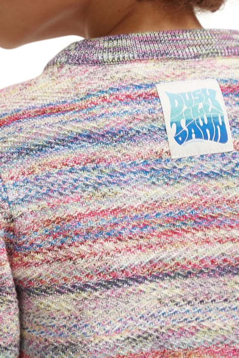 STRUCTURED SPACE-DYED PULLOVER STEEL/BERRY STRIPE 7