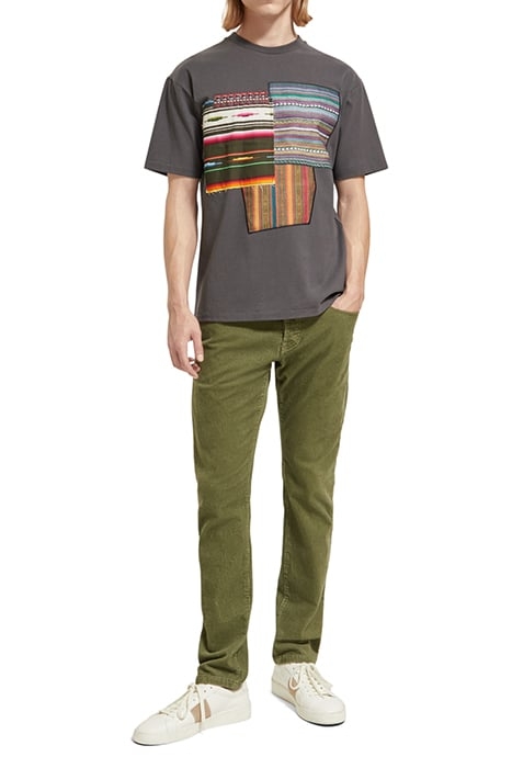 RELAXED FIT WOVEN APPLIQUE T-SHIRT IN COTTON-KAPOK BLEND MOO 3