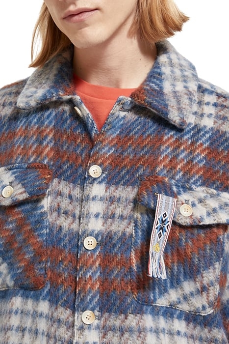 BRUSHED WOOL BLEND CHECK OVERSHIRT BLUE WHITE CHECK 7