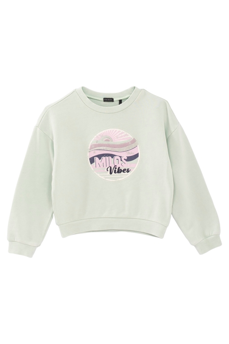 GIRLS’ AQUA GREEN EMBROIDERED VINTAGE IMAGE SWEATSHIRT 1