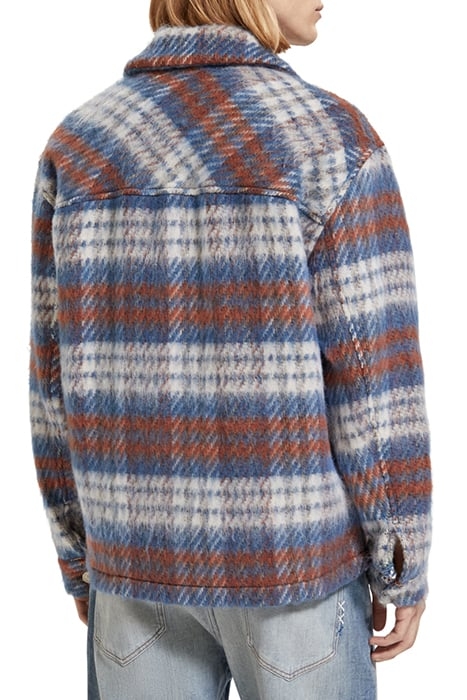 BRUSHED WOOL BLEND CHECK OVERSHIRT BLUE WHITE CHECK 2