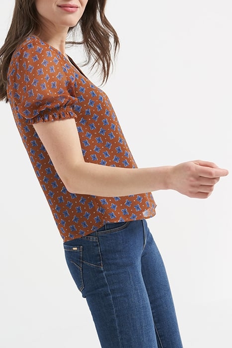 CAMEL TOP WITH BLUE FLOWER PRINT 6
