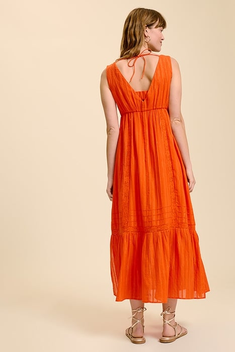 REACH - DARK ORANGE LONG DRESS WITH LUREX STRIPES 2