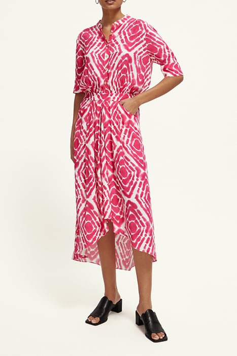 MIDI DRESS WITH HIGH LOW HEM DISCO TIE DYE POP PINK 2