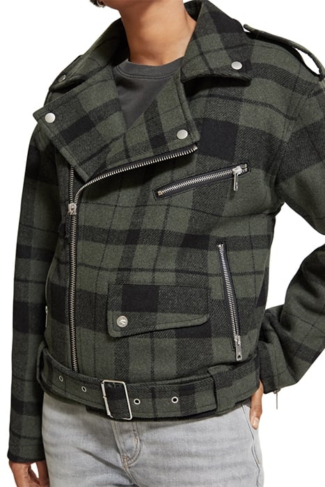 GREEN CHECK BIKER JACKET MILITARY GREEN CHECK 8